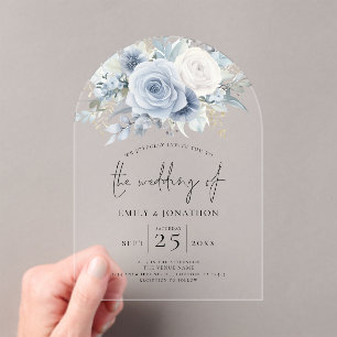 Dusty Blue Florals Wedding Acrylic Invitations