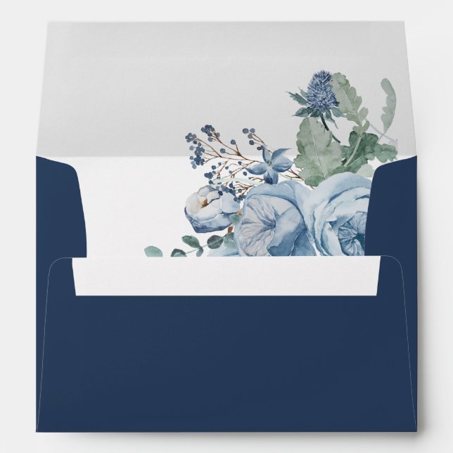 Dusty Blue Florals Wedding Envelope (Back (Bottom))