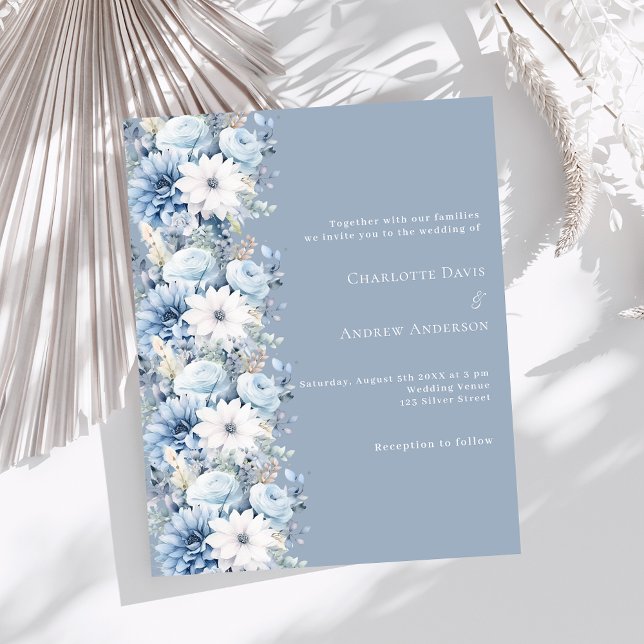 Dusty blue florals wedding invitation (Creator Uploaded)