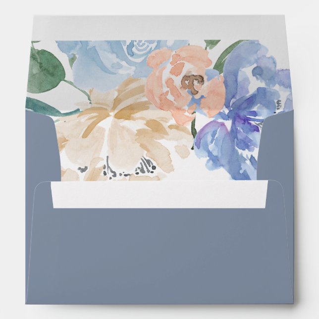 Dusty Blue Florals Wedding Invitation Envelopes (Back (Bottom))