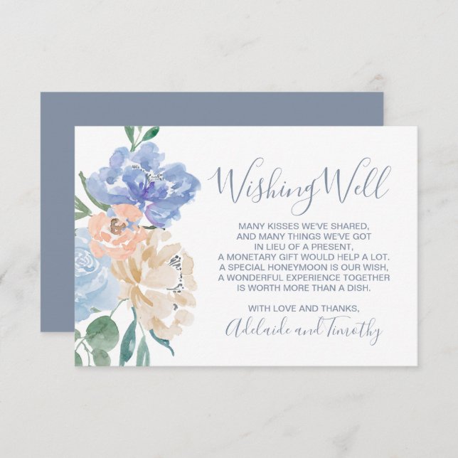 Dusty Blue Florals Wedding Wishing Well Enclosure Card (Front/Back)
