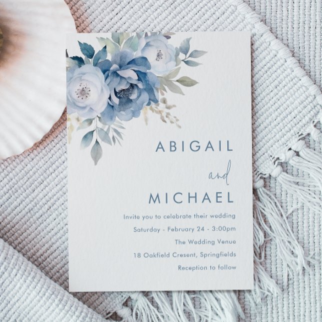 Dusty Blue Florals Winter Wedding Invitation (Creator Uploaded)
