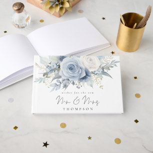 Dusty Blue Florals Wishes New Mr Mrs Guest Book