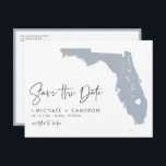 Dusty Blue Florida Map QR Code Save the Date Announcement Postcard<br><div class="desc">Announce your Florida wedding in style with this QR Code Save the Date Postcard, featuring a map of the Sunshine State. This design showcases the state’s iconic shape. The added QR code allows your guests to instantly access your wedding website, RSVP page, or a personal message from you, making it...</div>