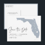 Dusty Blue Florida Map QR Code Save the Date Announcement Postcard<br><div class="desc">Announce your Florida wedding in style with this QR Code Save the Date Postcard, featuring a map of the Sunshine State. This design showcases the state’s iconic shape. The added QR code allows your guests to instantly access your wedding website, RSVP page, or a personal message from you, making it...</div>