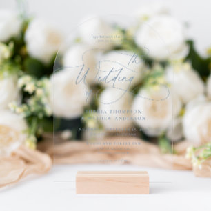 Dusty Blue Flourish Calligraphy Wedding Arch Acrylic Invitations