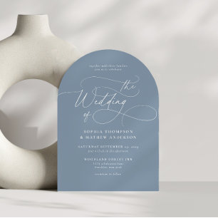 Dusty Blue Flourish Calligraphy Wedding Arch Invitation