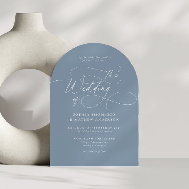 Dusty Blue Flourish Calligraphy Wedding Arch Invitation (Creator Uploaded)