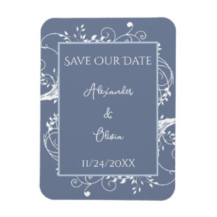 Dusty Blue Flourish Save The Date Magnet