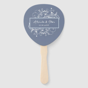 Dusty Blue Flourish Wedding Favour Hand Fan
