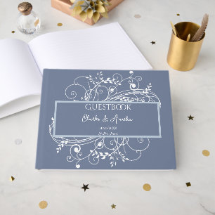 Dusty Blue Flourish Wedding Guest Book