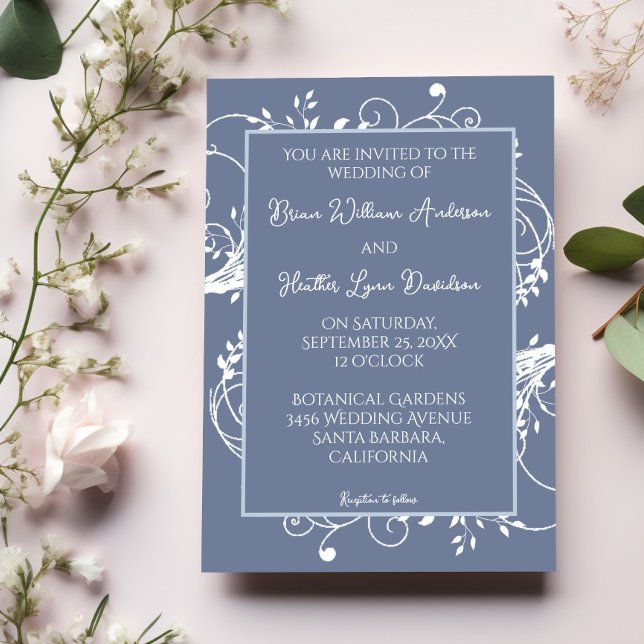 Dusty Blue Flourish Wedding Invitation (Dusty Blue Flourish Wedding Invitation)