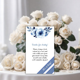 Dusty Blue Flower Baby Shower Books For Baby Enclosure Card