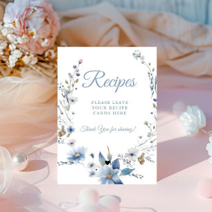 Dusty Blue flower Leave your Recipes Bridal shower Pedestal Sign