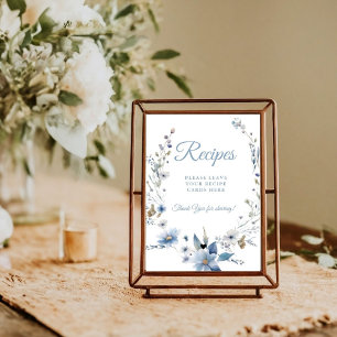 Dusty Blue flower Leave your Recipes Bridal shower Poster