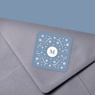 Dusty Blue Flower Power Monogram Sticker