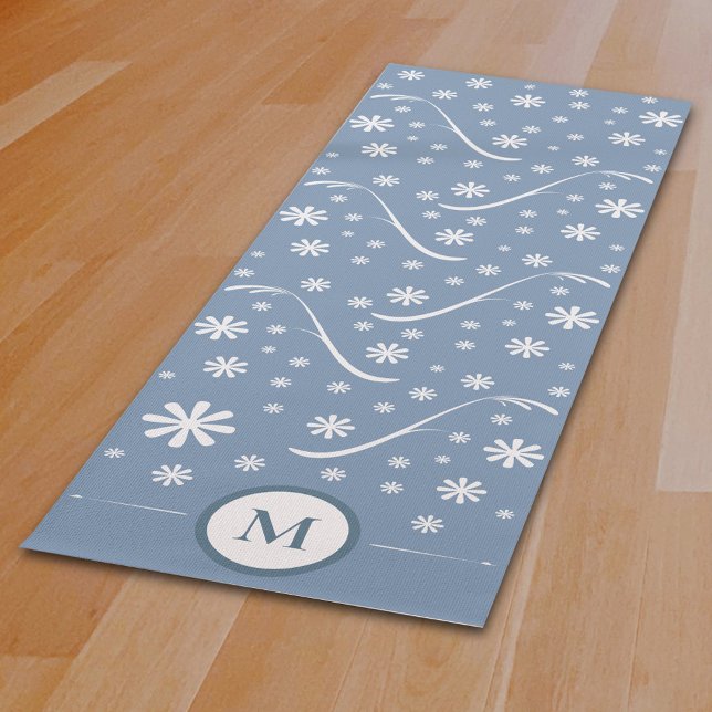 Dusty Blue Flower Power Monogram Yoga Mat (Dusty Blue Flower Power Monogram Yoga Mat)