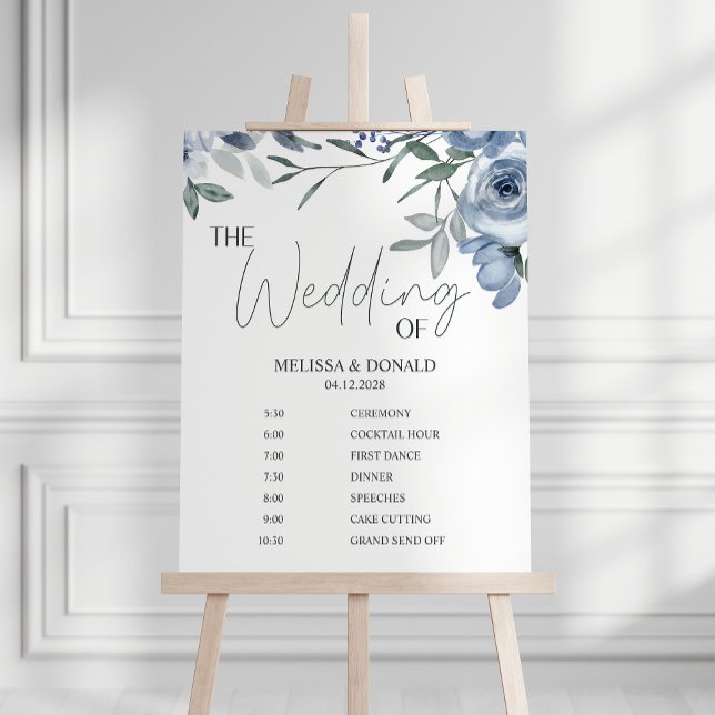 Dusty Blue Flower Simple Wedding Program Schedule  Poster (Creator Uploaded)