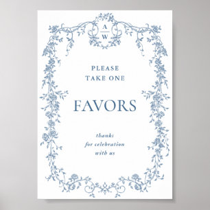 Dusty Blue Flower Victorian Favours Wedding Sign