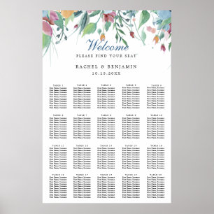 dusty blue flower watercolor wedding seating chart