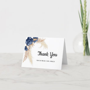 Dusty Blue Flowers and Pampas Wedding Thank you Card