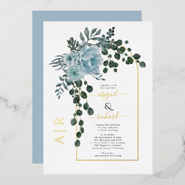 Dusty blue flowers and real gold foil arch wedding (Front/Back)