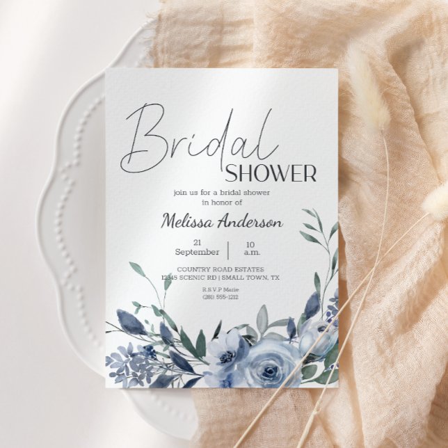 Dusty Blue Flowers Boho Bridal Shower Invitation (Creator Uploaded)