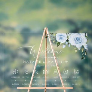 Dusty Blue Flowers, Boho, Wedding Welcome Acrylic Sign