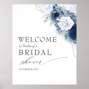 Dusty Blue Flowers Bridal / Baby Shower Welcome Po Poster