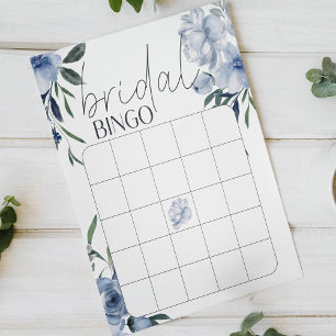 Dusty Blue Flowers Bridal Shower Bingo Game