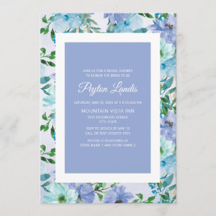 Dusty Blue Flowers Bridal Shower Invitation