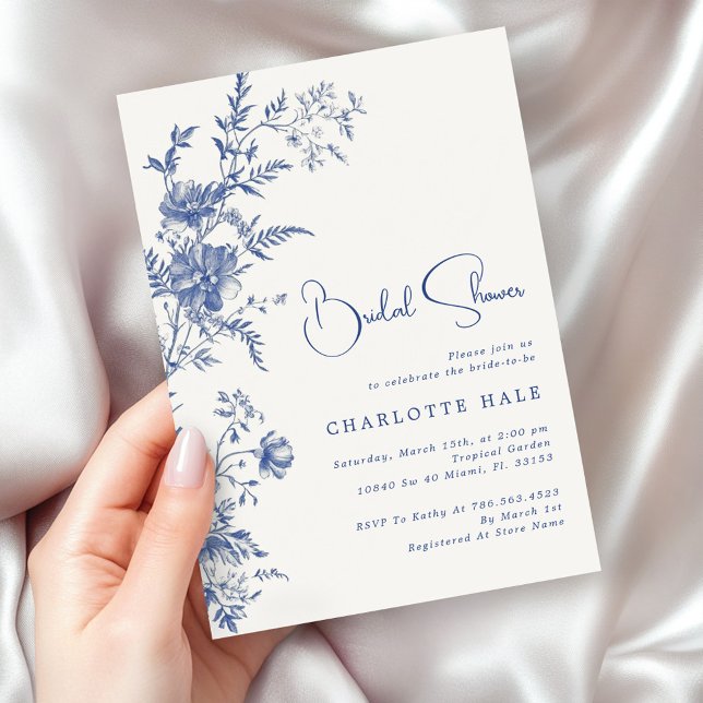 Dusty Blue Flowers Bridal Shower Invitation (Creator Uploaded)