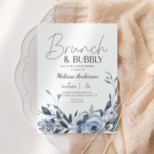 Dusty Blue Flowers Brunch Bridal Shower Invitation