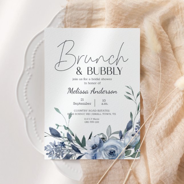 Dusty Blue Flowers Brunch Bridal Shower Invitation (Creator Uploaded)