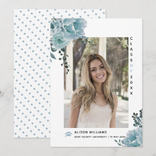Dusty blue flowers Class of 2022 graduation photo Announcement