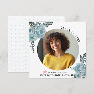 Dusty blue flowers Class of 2022 graduation photo Announcement