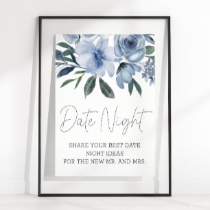 Dusty Blue Flowers Date Night Poster