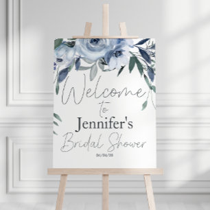 Dusty Blue Flowers Elegant Bridal Shower Poster