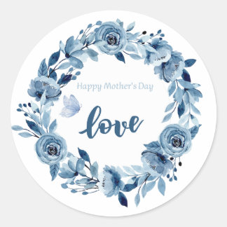 Dusty Blue Flowers Elegant love You Classic Round Classic Round Sticker