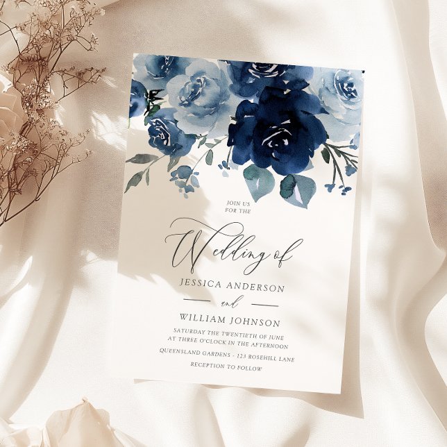 Dusty Blue Flowers Elegant Wedding Invitation (Creator Uploaded)
