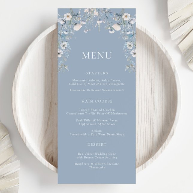 Dusty Blue Flowers Floral Wedding Menu (Creator Uploaded)