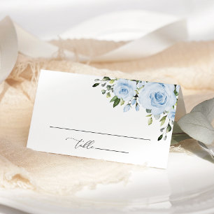 Dusty Blue Flowers, Greenery, Boho, Bridal Shower Place Card