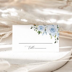Dusty Blue Flowers, Greenery, Boho, Bridal Shower Place Card