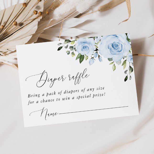 Dusty Blue Flowers, Greenery, Boho, Diaper Raffle Enclosure Card (Creator Uploaded)