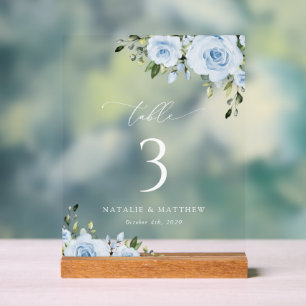 Dusty Blue Flowers, Greenery, Boho, Floral Wedding Acrylic Sign