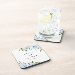 Dusty Blue Flowers, Greenery, Boho, Floral Wedding Coaster