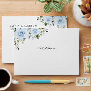 Dusty Blue Flowers, Greenery, Boho, Floral Wedding Envelope