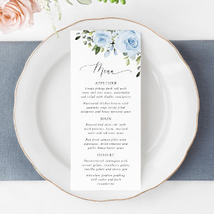 Dusty Blue Flowers, Greenery, Boho, Floral Wedding Menu