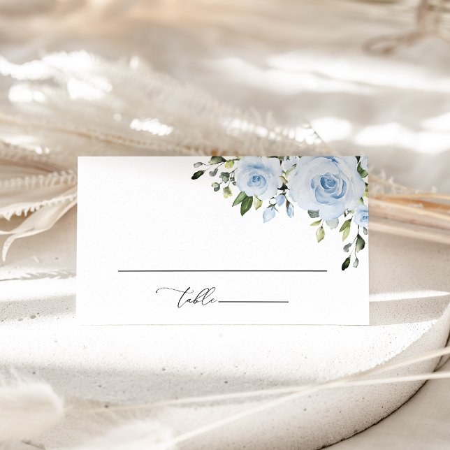 Dusty Blue Flowers, Greenery, Boho, Floral Wedding Place Card (Creator Uploaded)