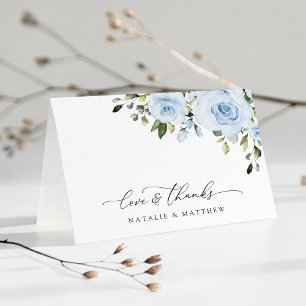 Dusty Blue Flowers, Greenery, Boho, Floral Wedding Thank You Card